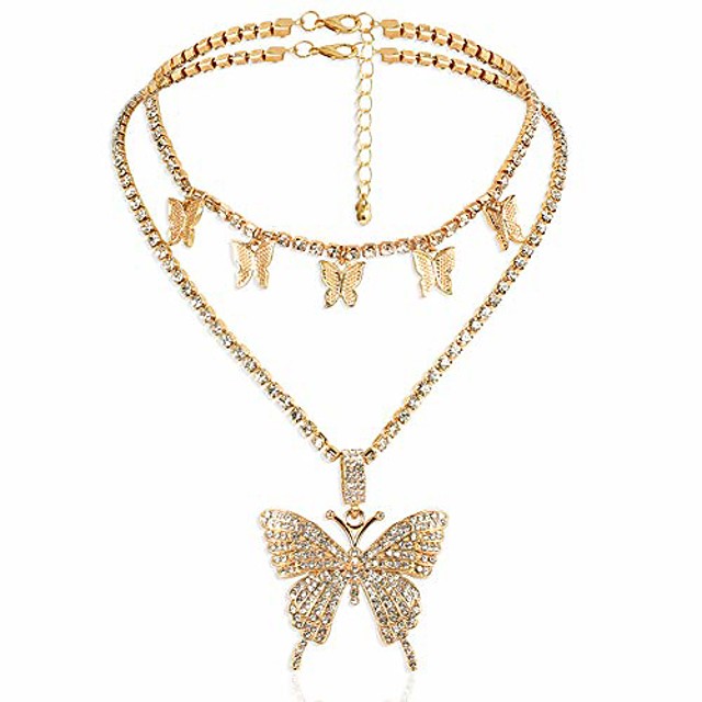 Download Tennis Link Rhinestone Chain Gold Color Butterfly Necklace For Women Iced Out Zirconia Bling Butterfly Pendent Hip Hop Choker Necklace Jewelry Girls 8227289 2021 5 49