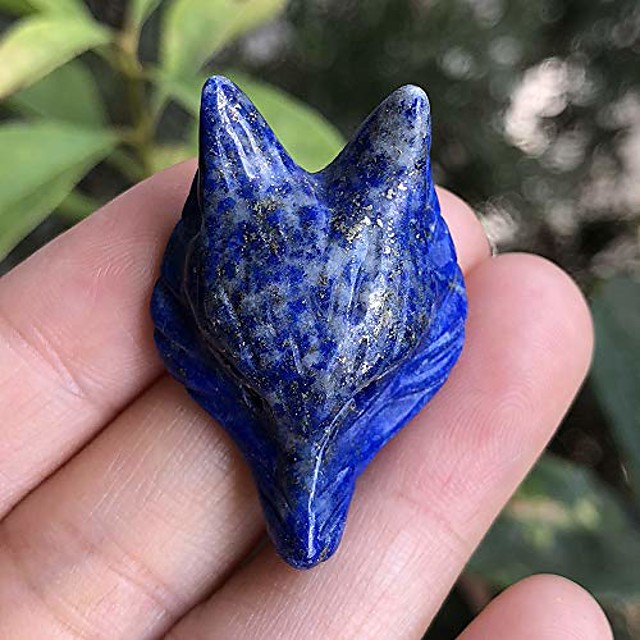 carved lapis lazuli fox head statue, healing crystal