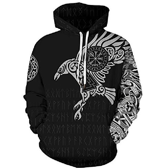 Erkek Viking Dovme 3d Dijital Baski Hoodies Kazak Sweatshirt Odin In Kuzgun Deseni L 8300553 2021 23 09