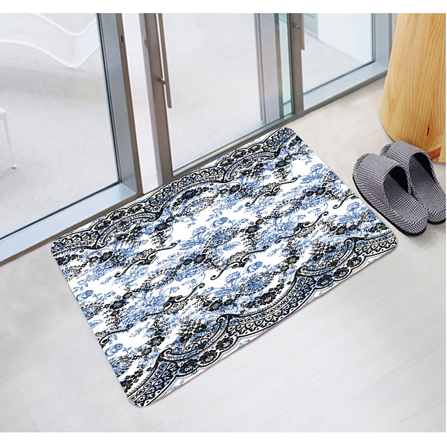 Alfombrilla de suelo de impresión digital con patrón retro azul negro