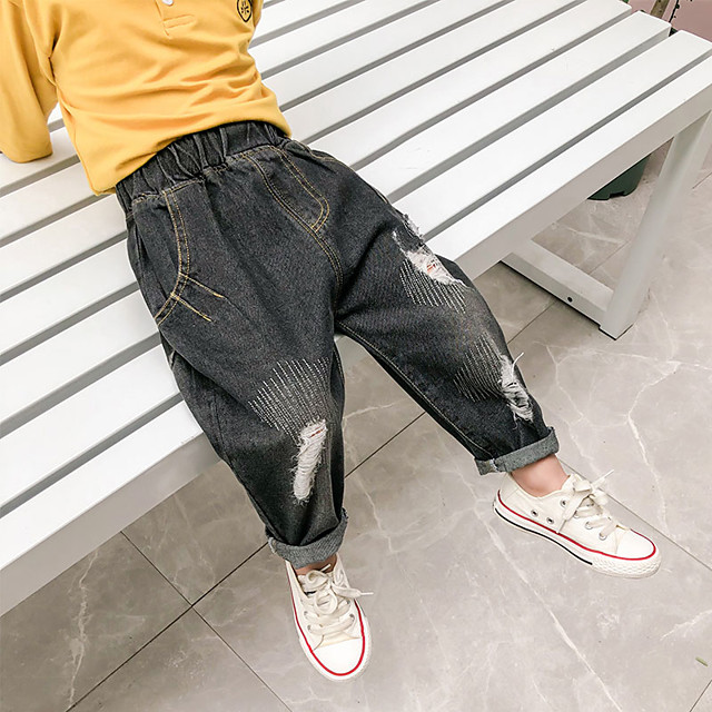 Kids Toddler Boys' Jeans Solid Colored Ripped Black Basic Streetwear