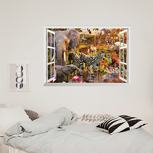 3d gefälschte Fenster Zebra Elefant Tier Migration Park Home