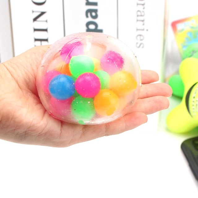 1 pc Rainbow Stress Ball Fidget Toy with DNA Colorful Beads Inside ...