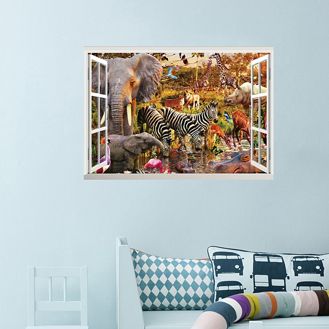 3d gefälschte Fenster Zebra Elefant Tier Migration Park Home