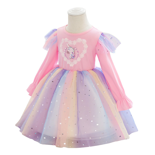 Kids Little Girls' Dress Unicorn Unicorn Causal Lace Blue Blushing Pink ...