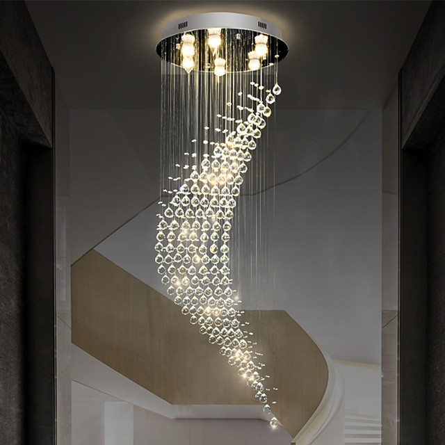 Crystal Chandelier LED Ceiling Light Luxury 100/200cm Modern Staircase ...