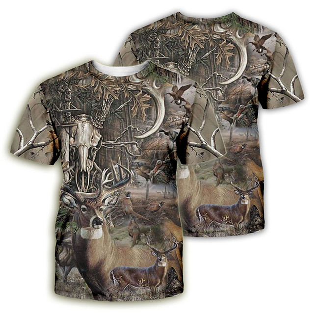 Men's Hunting T-shirt Camo / Camouflage 3D Print Tee Short Sleeve ...