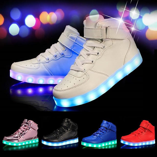 LED Light Up Kids Boys Girls Trainers PU Leather Sneakers Luminous Shoes Green