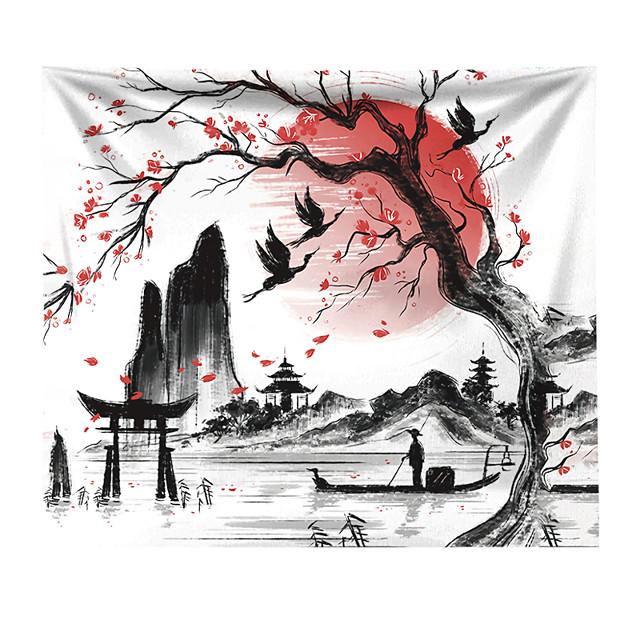 Chinese Style Ink Painting Style Wall Tapestry Art Decor Blanket ...