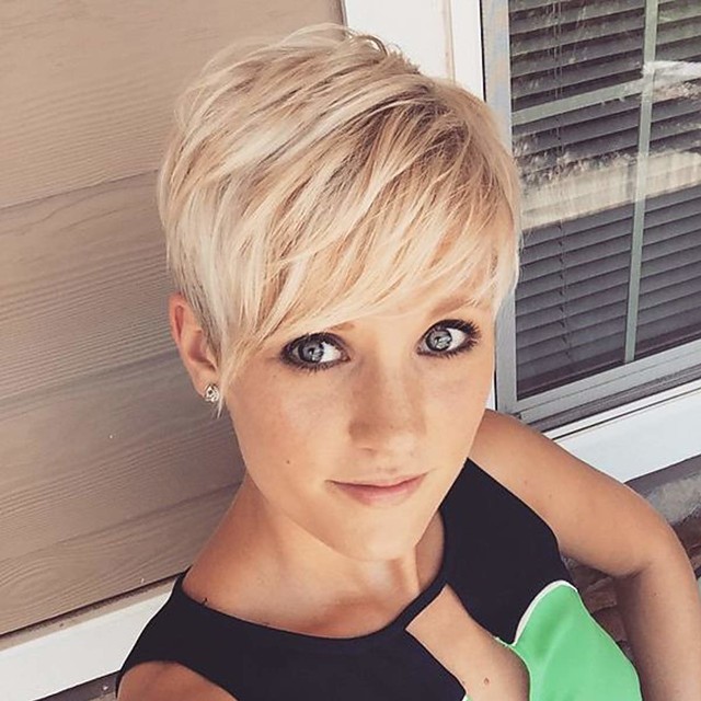 Short Pixie Cut Layered Wig With Bangs Synthetic Dark Roots Fluffy Full Replacement Hair For White Women Ash Blonde Lowlight With Root 8650953 2021 15 59