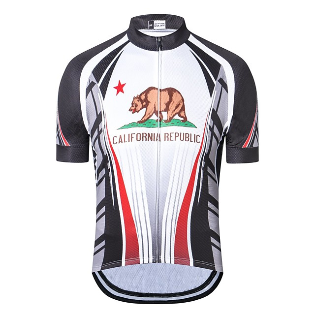 21Grams Menu0027s Short Sleeve Cycling Jersey Summer Spandex Polyester  Black+White Bear California Republic Bike Top Mountain Bike MTB Road Bike  Cycling 