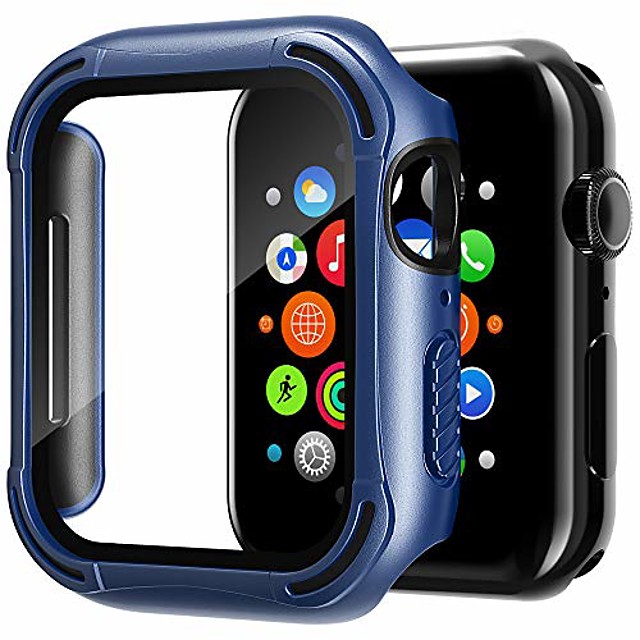 habyby horlogekast met hd glazen schermbeschermer compatibel met apple watch  series 6/5/4/se 44 mm, volledige beschermhoes, harde pc + tpu-cover voor  iwatch 44 mm (blauw) 8655933 2021 – $9.99