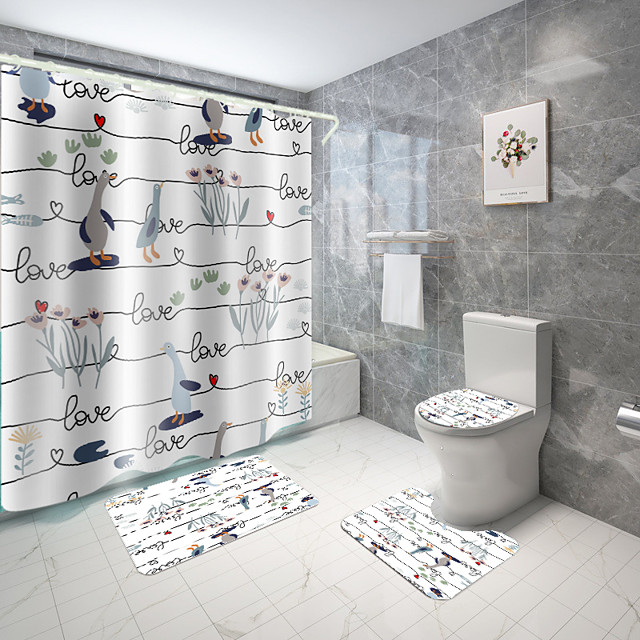 Blumen Tierserie Digitaldruck vierteiliges Set Duschvorhänge und Haken