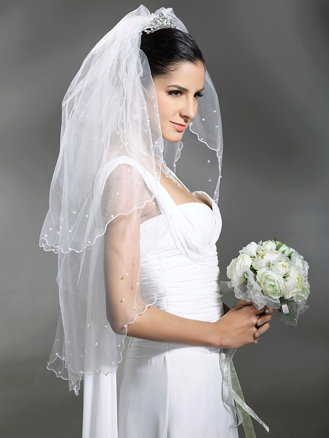 Wedding Veil Two Tier Elbow Veils Veils For Short Hair Scalloped