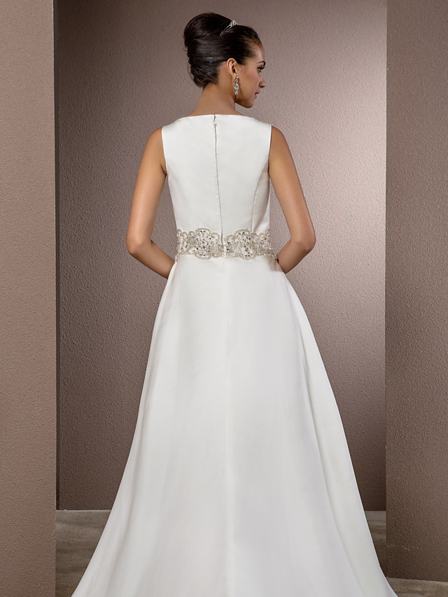 Long Wedding Dresses Bateau Neck Cathedral Train Satin Regular Straps Vintage Inspired main image 0