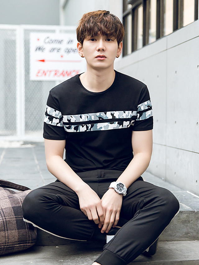 De Nieuwe Zomer 17 Mannen Amp 39 S Koreaans Katoen Met Korte Mouwen T Shirt Drukken Camouflage Mannen Amp 39 S Ronde Hals T Shirt 15 59
