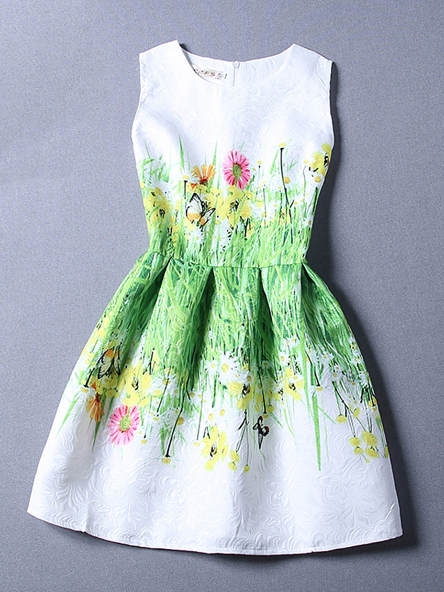 Femme Vacances / Plage Coton Trapèze Robe - Imprimé Mi ...