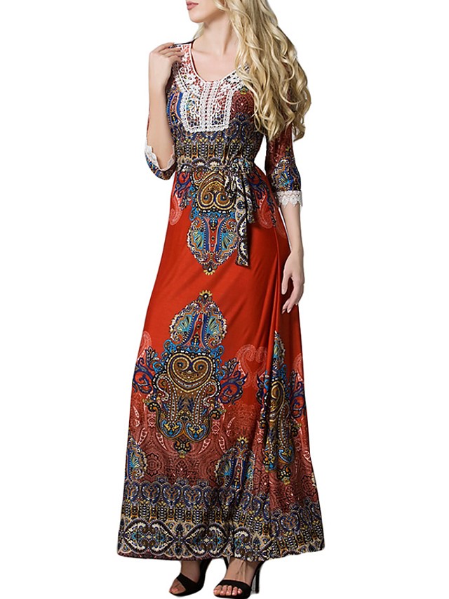 Women's Plus Size Daily Maxi Jalabiya Dress - Tribal Print Orange XXXXL ...