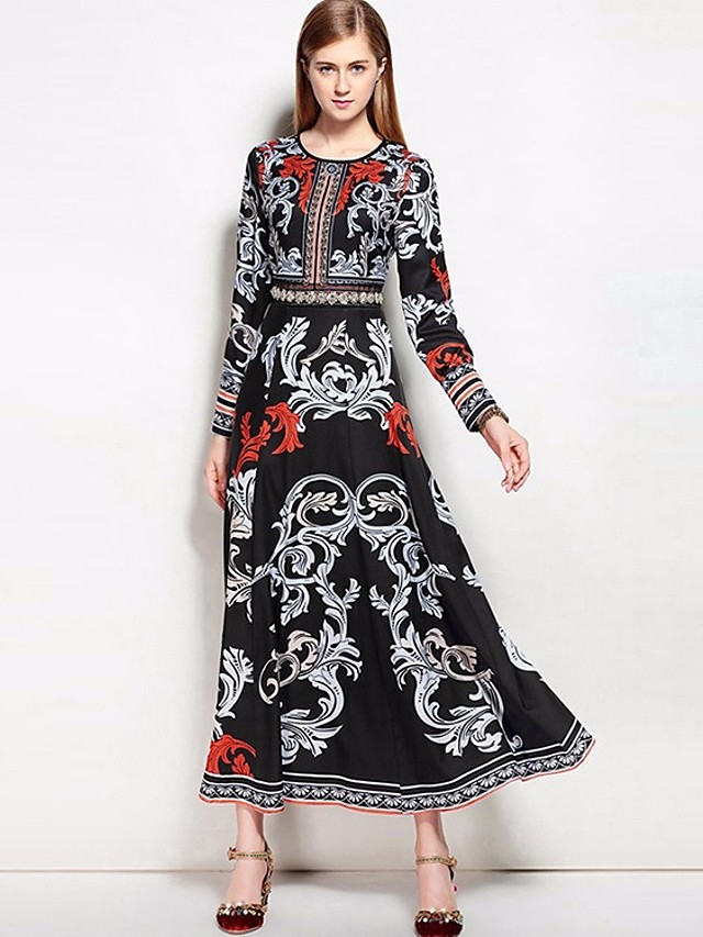 Women's Party Masquerade Kaftan Dress,Geometric Round Neck Maxi Long ...