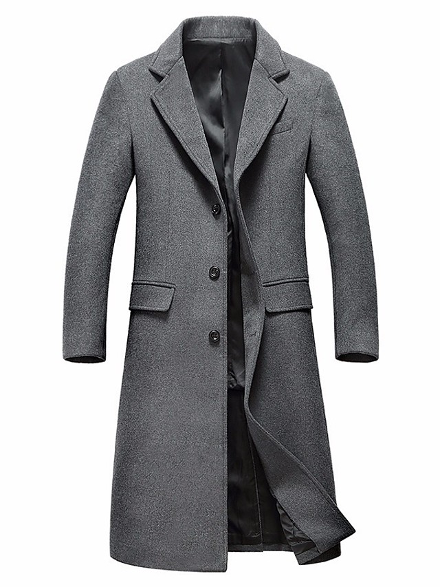 Men's Overcoat Daily Winter Long Coat Notch lapel collar Regular Fit ...
