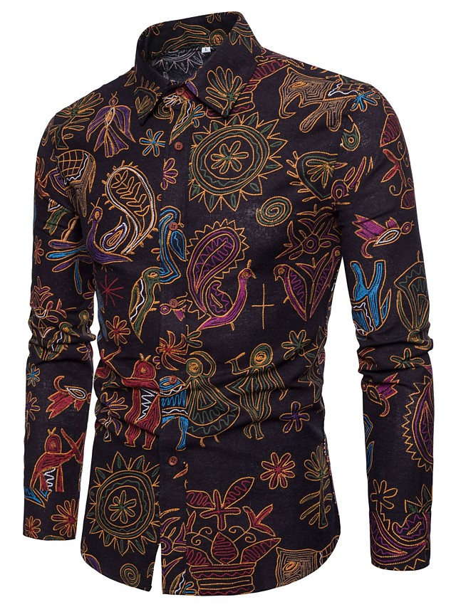 Men's Shirt Paisley Tribal Print Long Sleeve Going out Tops Chinoiserie ...