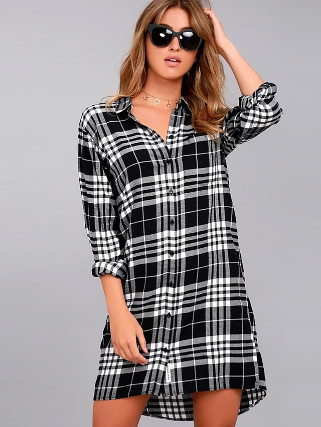  Chemise  Femme Bloc de Couleur Damier  Coton Chic de 