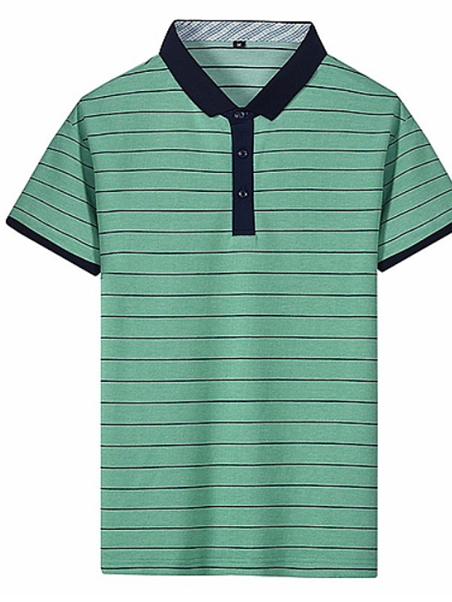 Men's Striped Print Polo - Cotton Basic Daily Shirt Collar Blue / Green ...