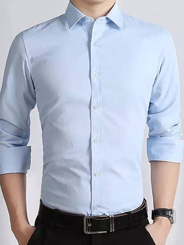 Men's Solid Colored Shirt Business Daily Work Standing Collar White ...