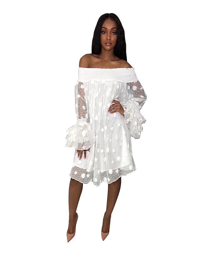 Femme Mi-long Courte Robe Blanc M L XL Coton Manches ...