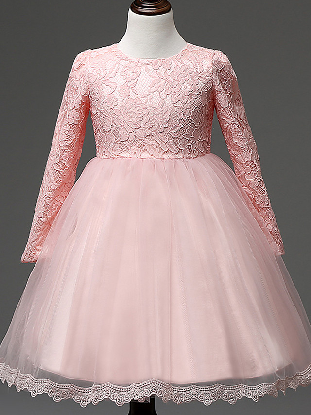 Bebek Genç Kız Vintage Parti / Doğum Dünü Solid Uzun Kollu