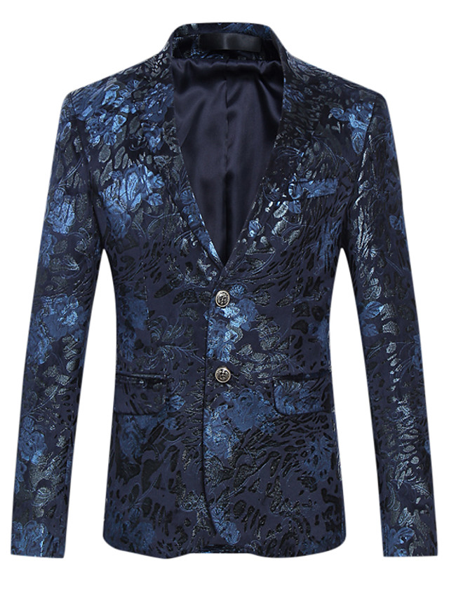 Hombre Solapa De Pico Blazer Regular Diario Discoteca Sofisticado Tallas Grandes Primavera Otono Estampado Manga Larga Manga De La Llamarada Morado Azul M L Xl Delgado 5475341 2020 68 24