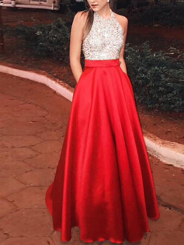 red backless sequin dress