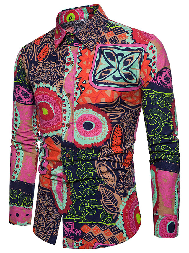 Chemise Homme, Fleur / Bloc de Couleur - Lin Imprimé ...