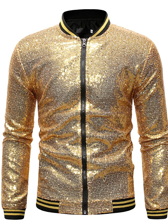 Homme Mao Veste Normal Paillette Quotidien basique Manches Longues Noir