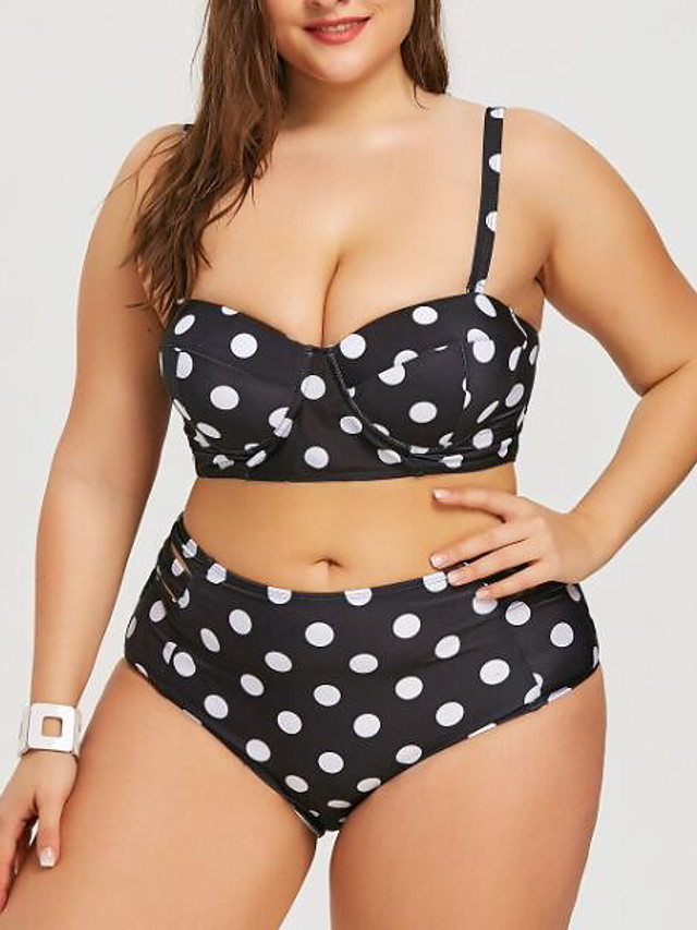 Women S Basic Black Tankini Swimwear Polka Dot Xxxl Xxxxl Xxxxxl Black 21 18 99