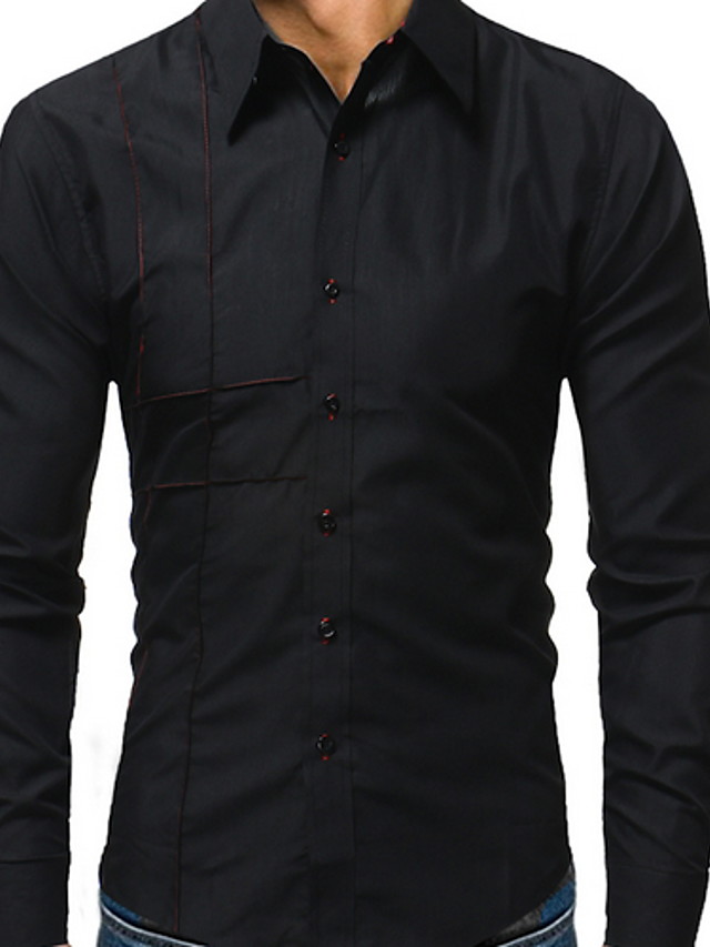 Men's Solid Colored Print Slim Shirt Black / Navy Blue / Gray 7180004