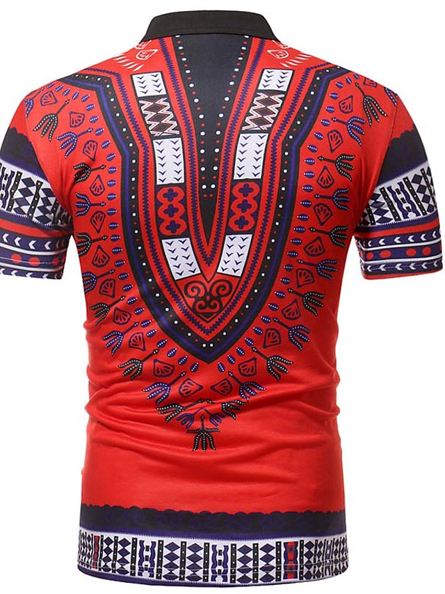 Men's Tribal Print Slim T-shirt - Cotton Shirt Collar Red 7154297 2021 ...