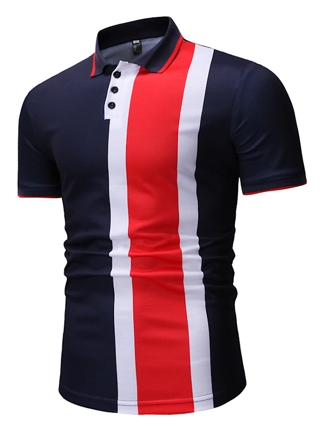 Hombre Bloques Polo Tops Algodón Cuello Camisero Blanco Rojo 7190451 ...