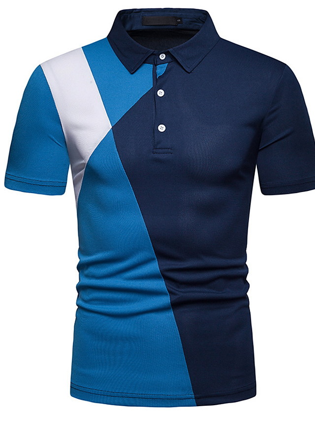 Men's Color Block Slim Polo Shirt Collar Blue / Yellow / Green / Navy ...