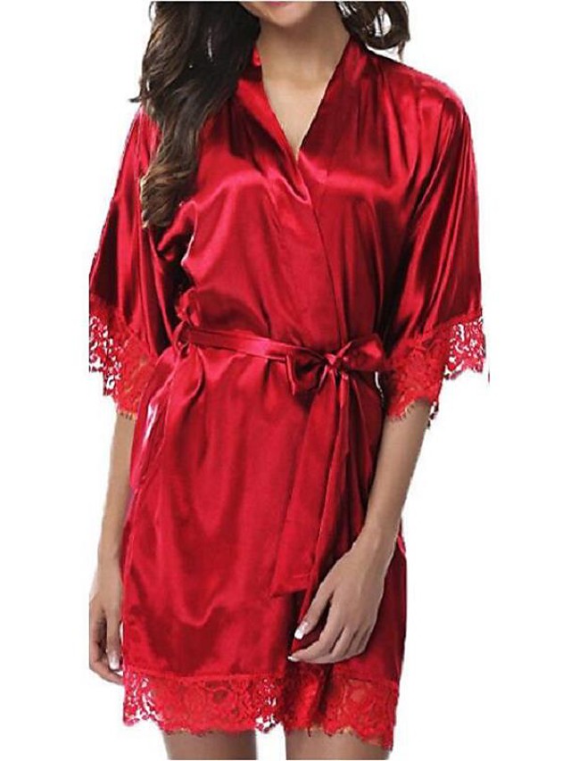 Femme Dentelle Super sexy Robe de chambre Satin & Soie Vêtement de nuit