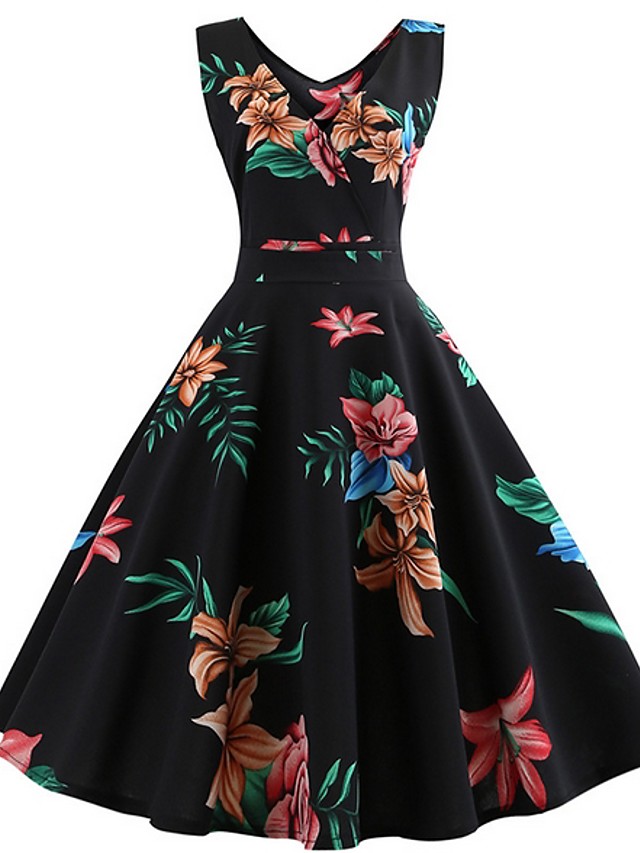 Femme Rétro Vintage Milong Trapèze Robe Noir L XL XXL Sans Manches de