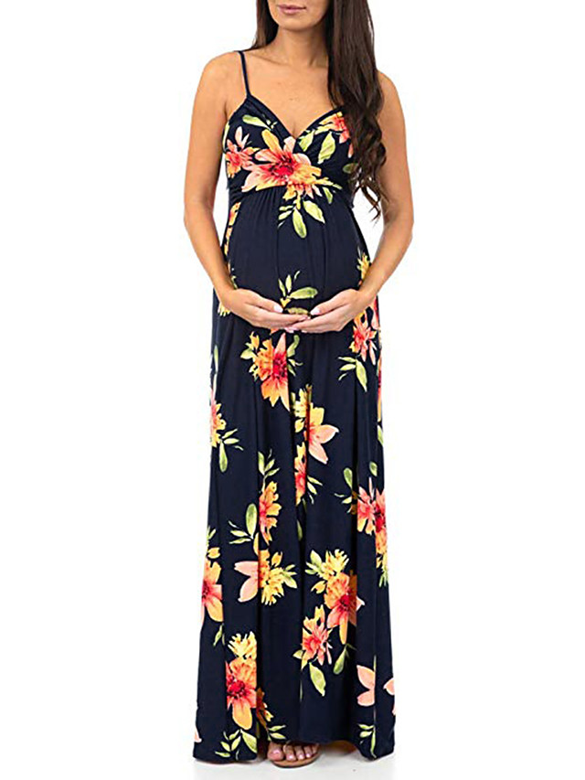 Femme Robe Évasée Sans Manches Basique Fleurie Bleu Marine Bleu clair S M L XL XXL / Maxi de