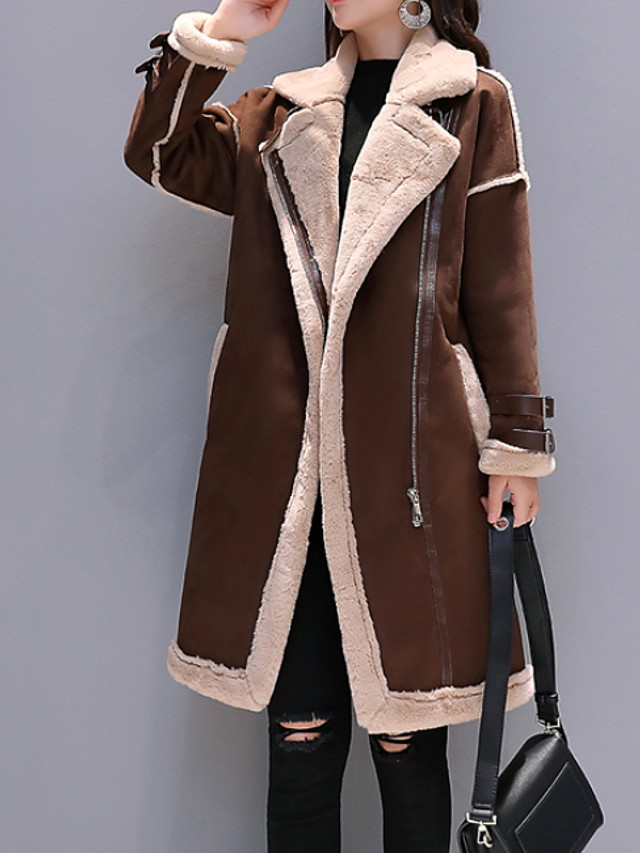 Women S Notch Lapel Collar Faux Fur Coat Long Color Block Daily Black Camel Gray S M L 7610666 2021 33 59