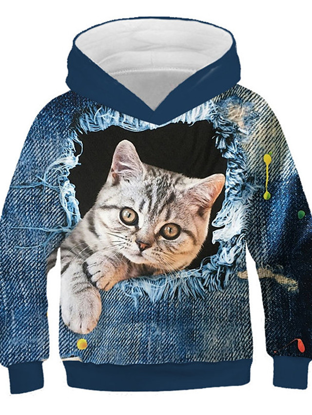 Yoga CAT T-Shirt Hooded with A Pocket Rope Hat Customization Fashion Novelty 3D Mens