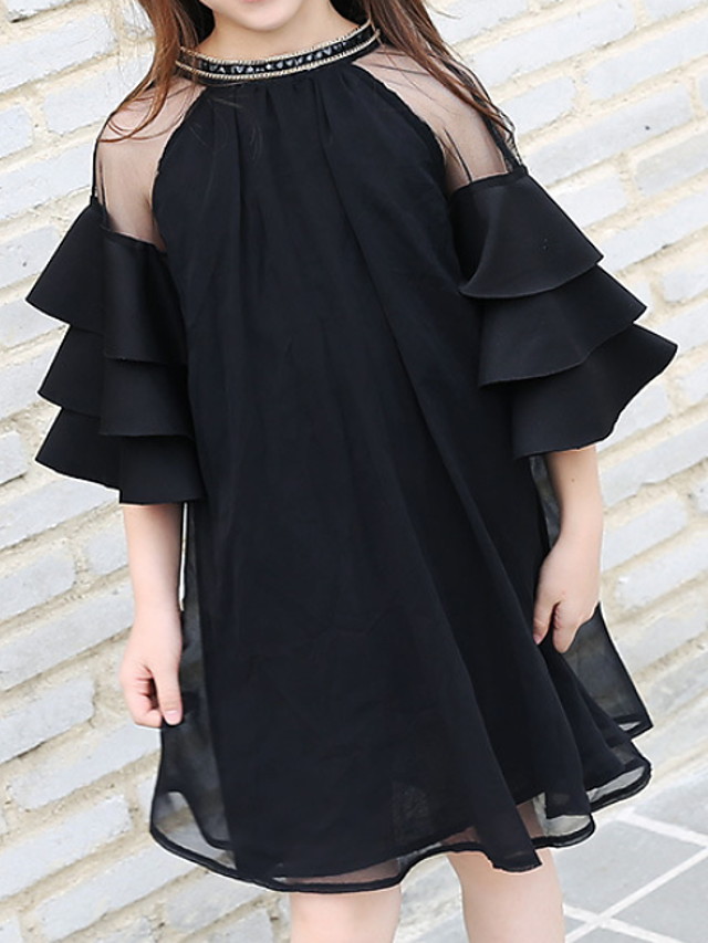 girls solid black dress