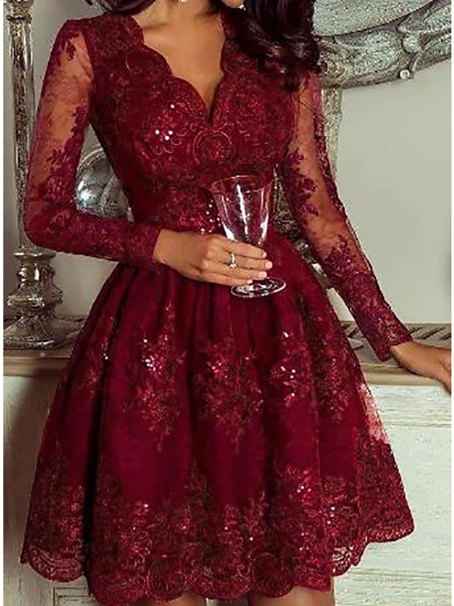 long sleeve wine colored dress