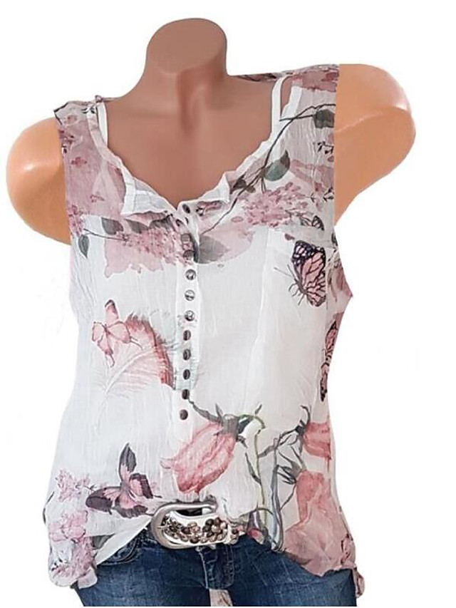 Dames Bloemen / nappi / Print Blouse Bloemen Bandje Slank Wit / Lente ...