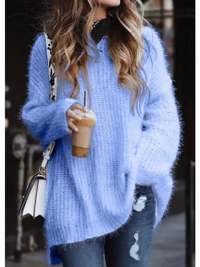 Women's Basic Solid Colored Pullover Long Sleeve Plus Size Women's Basic Solid Colored Pullover Long Sleeve Plus Size