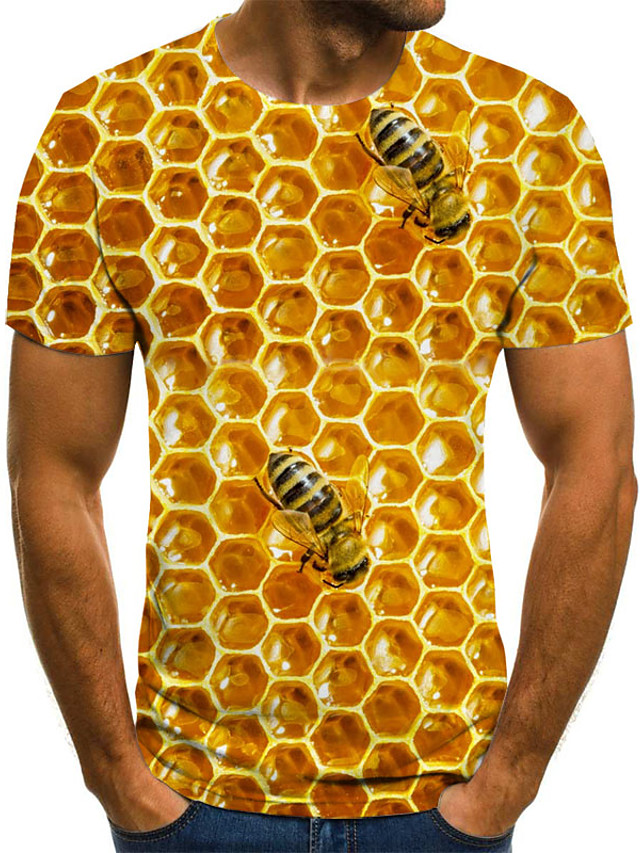 رجالي تي شيرت قميص طباعة ثلاثية الأبعاد الرسم 3D خلية النحل قياس 