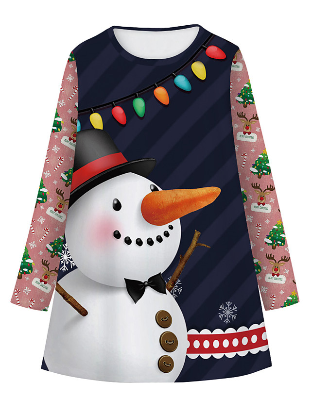 Christmas Baby Girl Snowman Dress Keepfit Toddler Kid Long Sleeve Party Princess Outfit Clothes